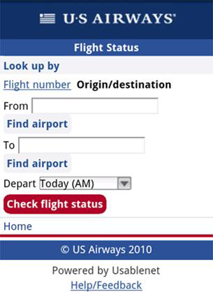 Checking in for a flight on the US Airways mobile Web site